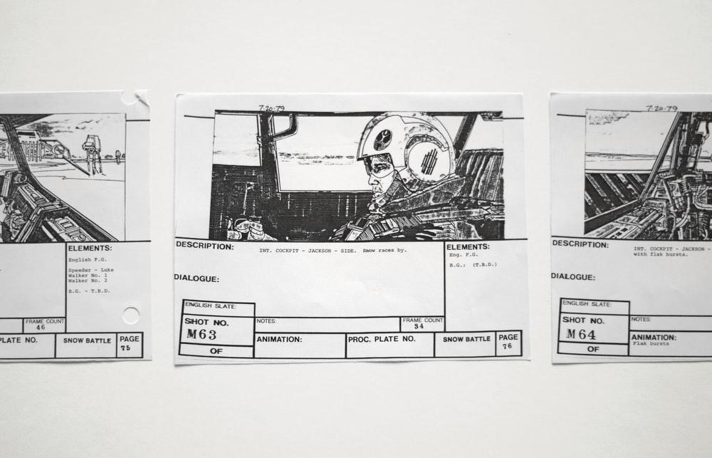 storyboard for Star Wars x-wing vs at-at on hoth