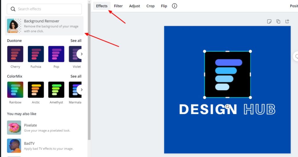 Canva background remover & effects option
