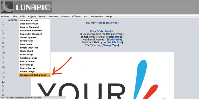 Lunapic transparent background option