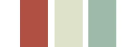 scarlet, light olive, and light teal colors