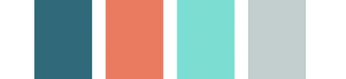Teal, Coral, Turquoise, and Gray colors
