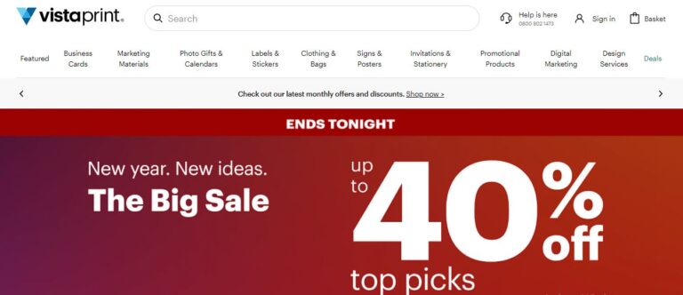 Vistaprint homepage