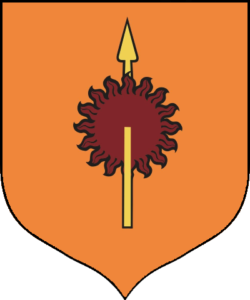 House Martell’s sigil featuring a sharp spear piercing the Dornish sun over a brownish-orange background